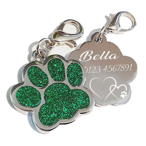 Glitzerpfote - Hundemarke mit Gravur - personalisiert für Hunde oder Katzen (grün)
