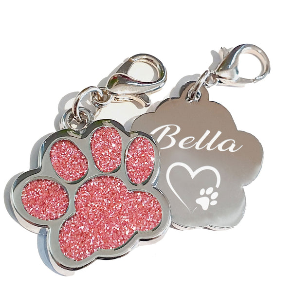 Glitzerpfote - Hundemarke mit Gravur - personalisiert für Hunde oder Katzen (rosa)