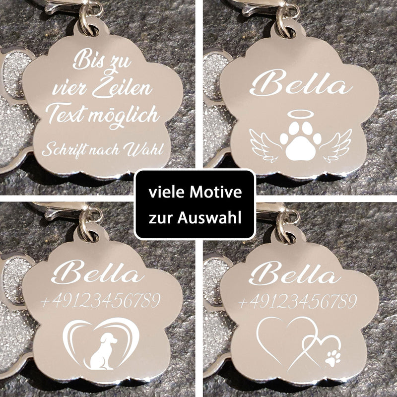 Glitzerpfote - Hundemarke mit Gravur - personalisiert für Hunde oder Katzen (silber)