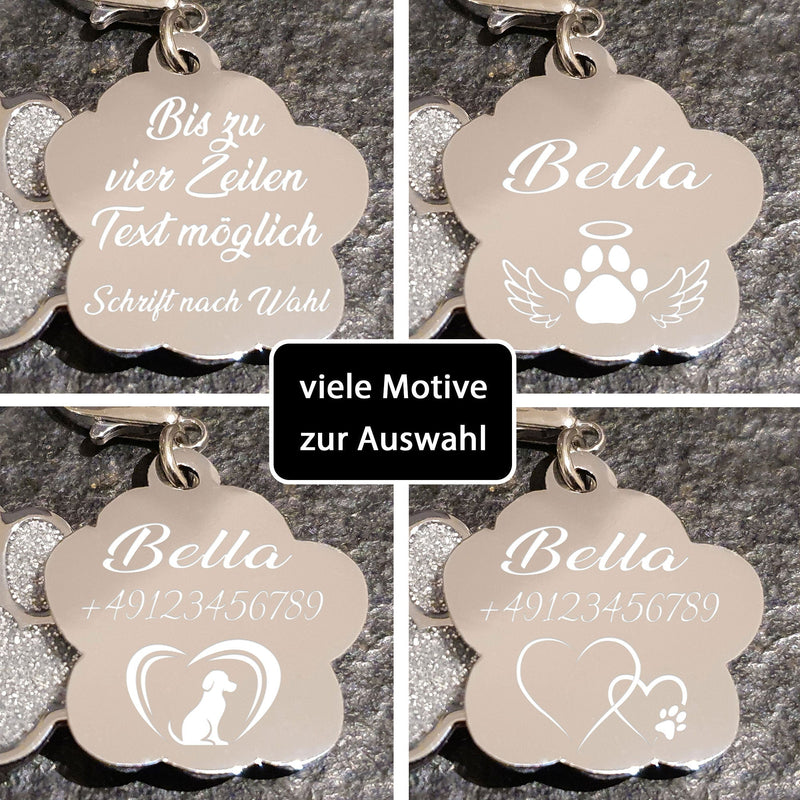 Glitzerpfote - Hundemarke mit Gravur - personalisiert für Hunde oder Katzen (schwarz)