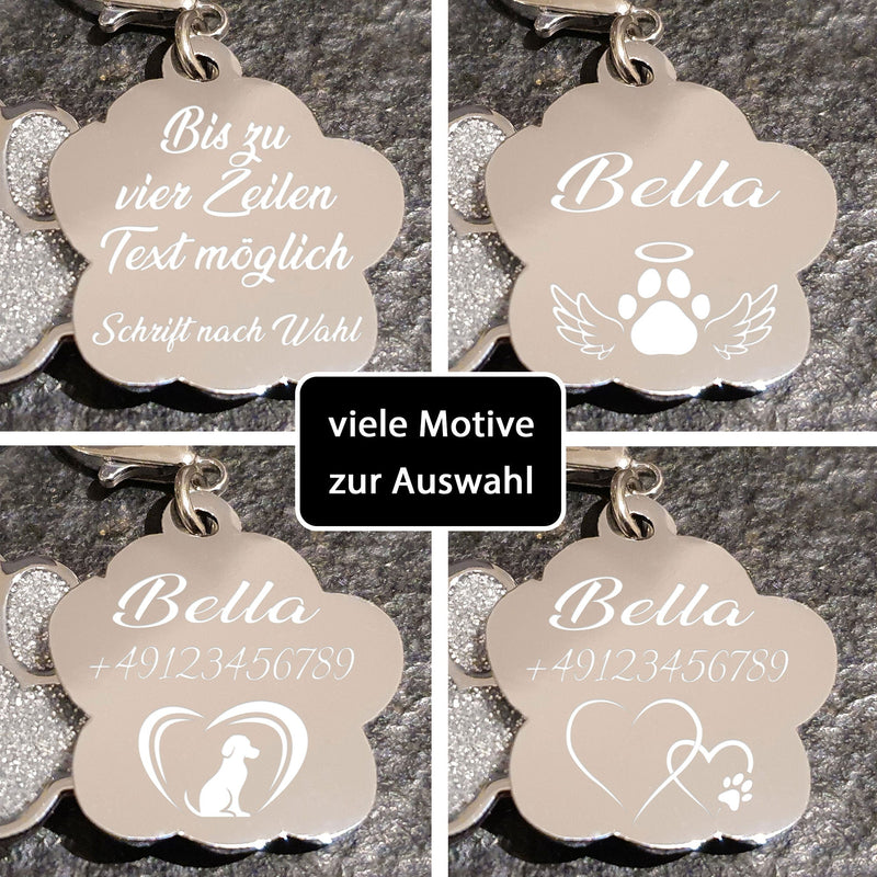 Glitzerpfote - Hundemarke mit Gravur - personalisiert für Hunde oder Katzen (rot)